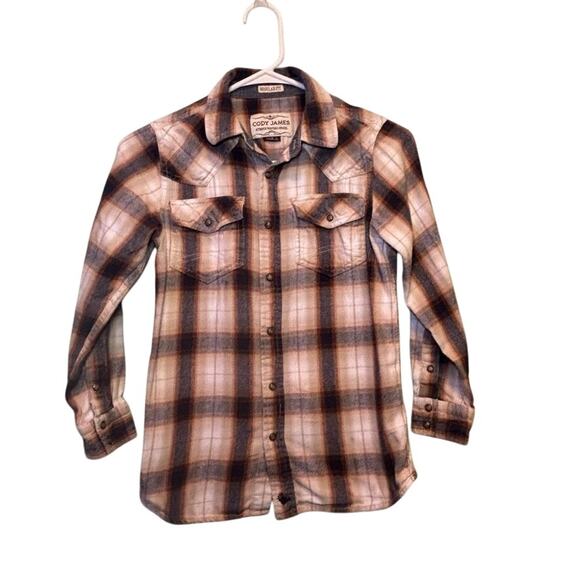 Cody James Other - Cody James Boys Brown Tan Plaid Flannel Button Up Long Sleeve Western Shirt